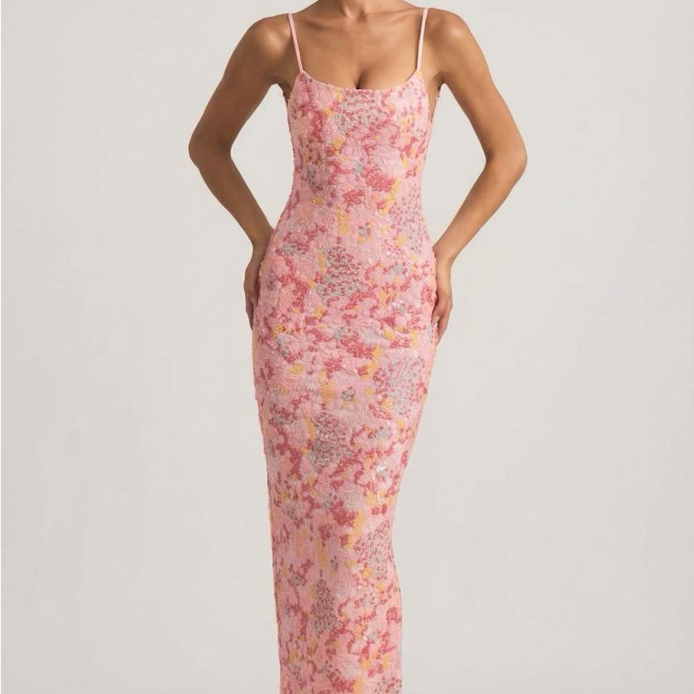 Oh Polly Pink Floral Sequin Maxi Dress